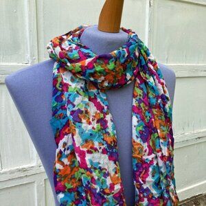 Colorful Tie Dye Paint Splatter Print Viscose Long Scarf with Fringe Ends 22x72